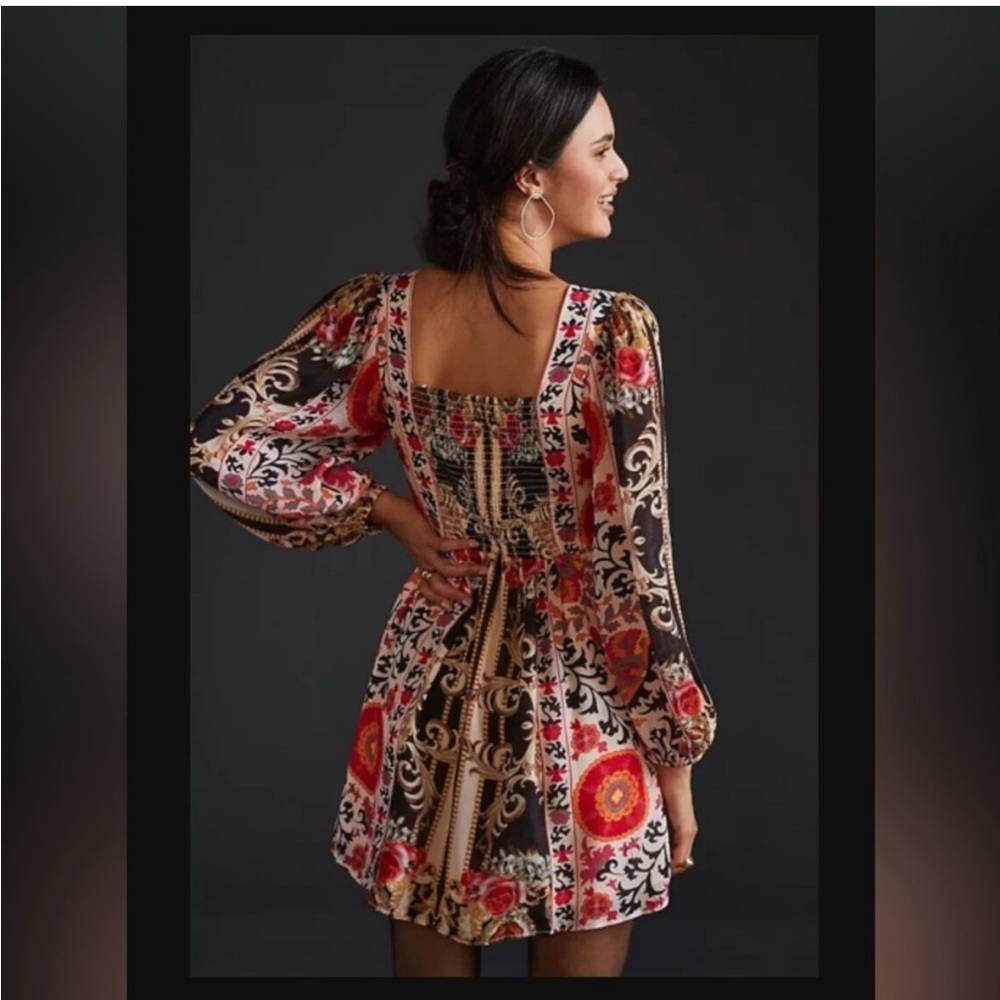 Anthropologie Nikasha Floral Mini Dress smock long sleeve - Picture 2 of 8